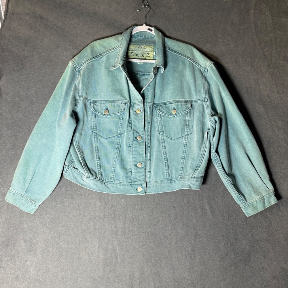 Banana Republic Safari & Travel Denim Jacket Teal Green Vintage 90s Trucker L
